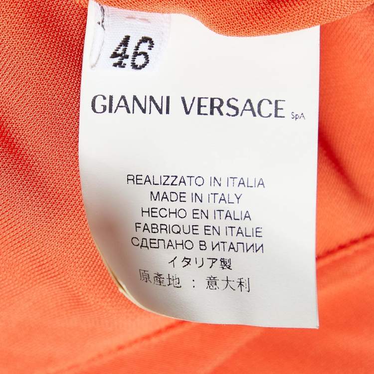 Pre Owned Versace Orange Crepe Lace Up Detail Midi Dress L
