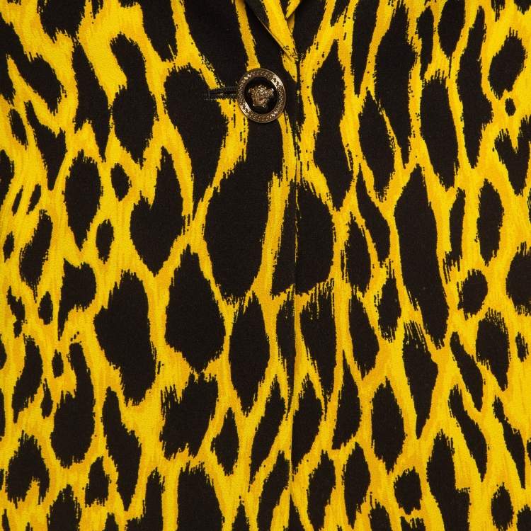 Pre Owned Versace Tribute Animalier SS 1992 Yellow Leopard Print Crepe Jacket L