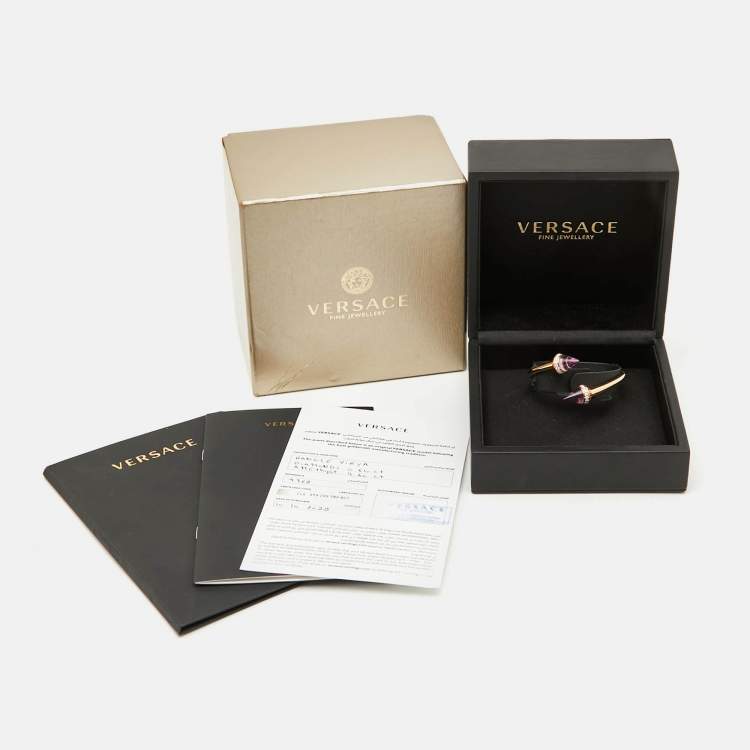 Pre Owned Versace Virya Diamond Amethyst 18K Rose Gold Open Cuff Bracelet