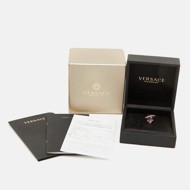 Pre Owned Versace Virya Amethyst Diamond 18K Rose Gold Cocktail Ring Size 48