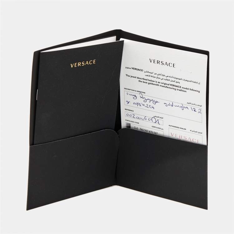 Pre Owned Versace Greca Onyx 18k Yellow Gold Earrings