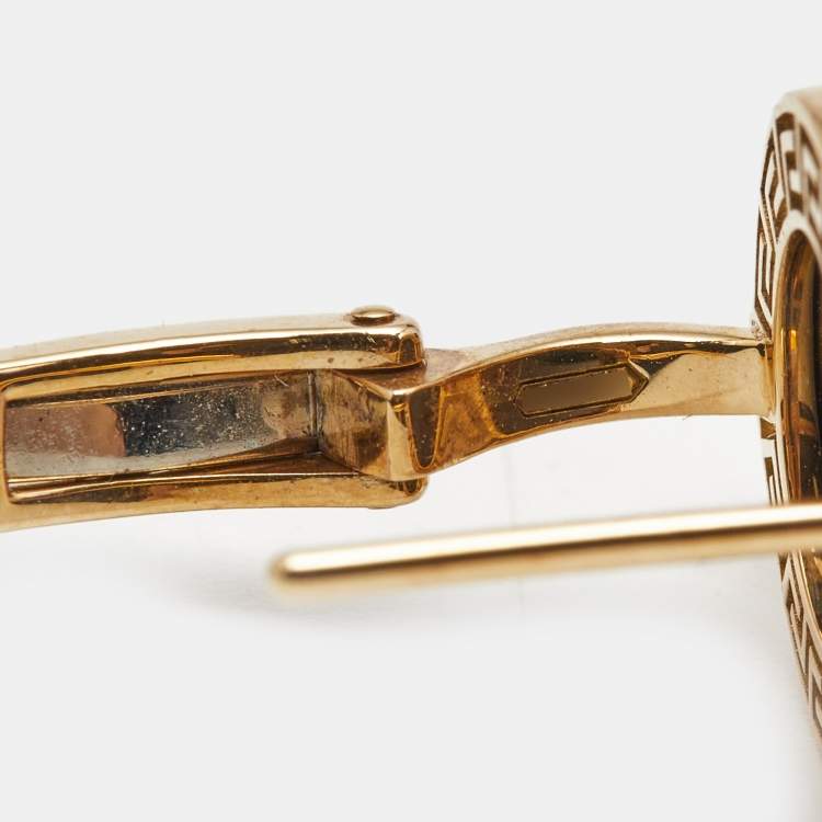 Pre Owned Versace Greca Onyx 18k Yellow Gold Earrings