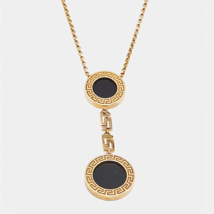 Pre Owned Versace Greca Onyx 18k Yellow Gold Necklace