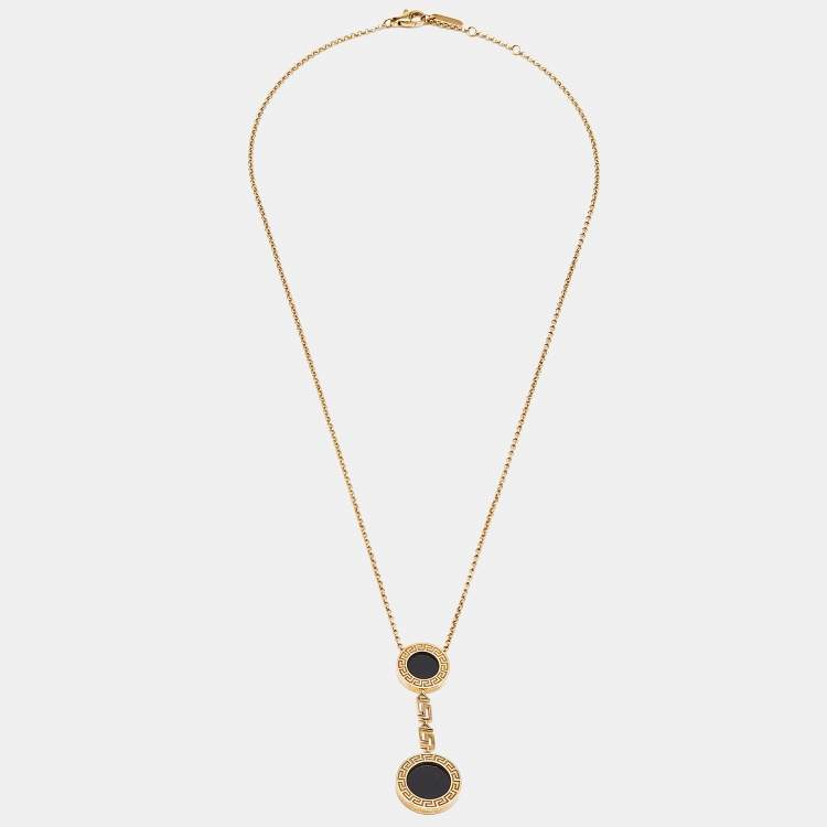 Pre Owned Versace Greca Onyx 18k Yellow Gold Necklace