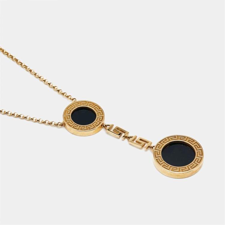 Pre Owned Versace Greca Onyx 18k Yellow Gold Necklace