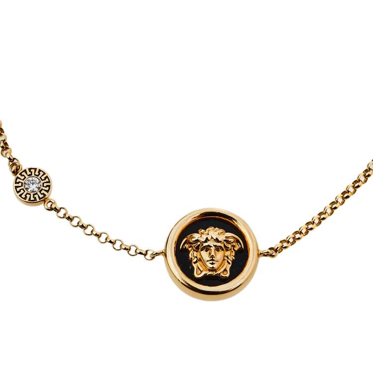 Pre Owned Versace Medusa Diamond 18K Yellow Gold Soft Charm Bracelet