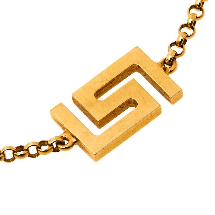 Pre Owned Versace Greek Key Motif 18K Yellow Gold Bracelet