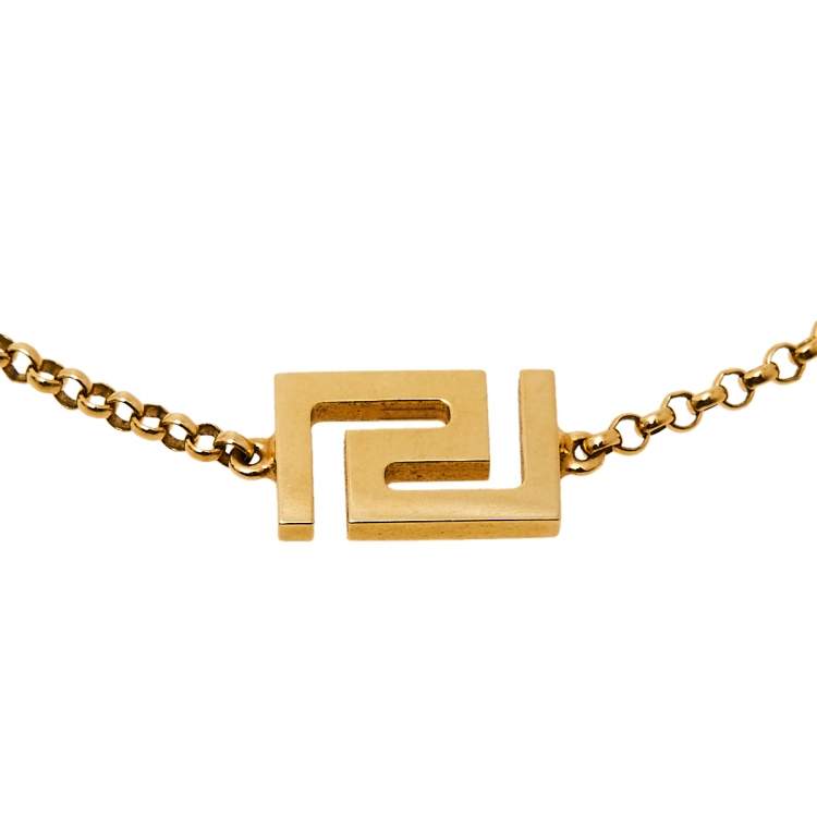 Pre Owned Versace Greek Key Motif 18K Yellow Gold Bracelet