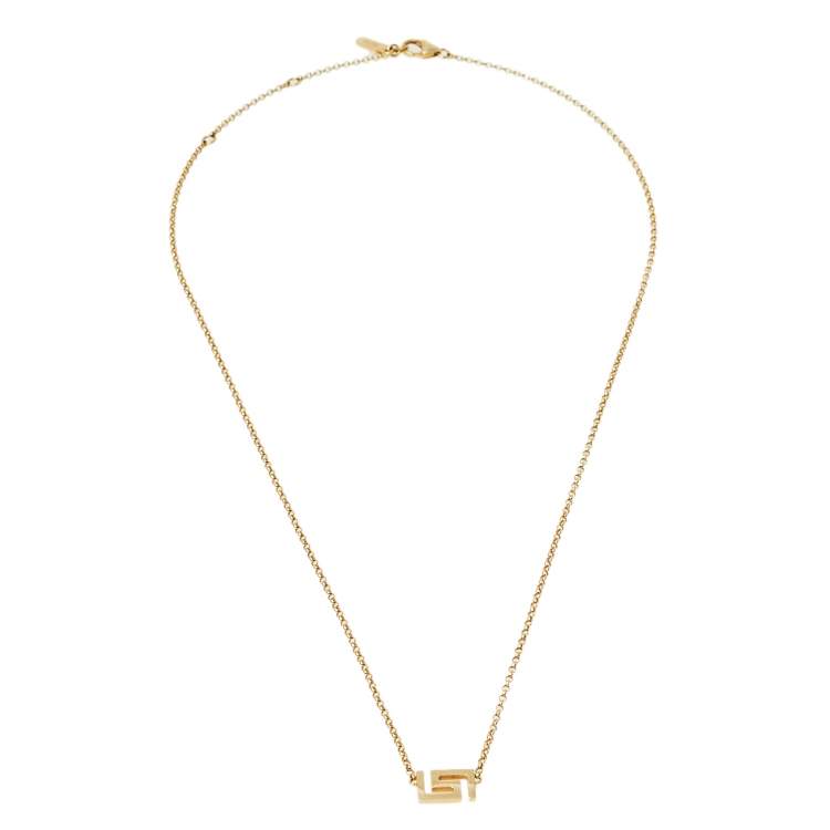 Pre Owned Versace Greek Key Motif 18K Yellow Gold Necklace