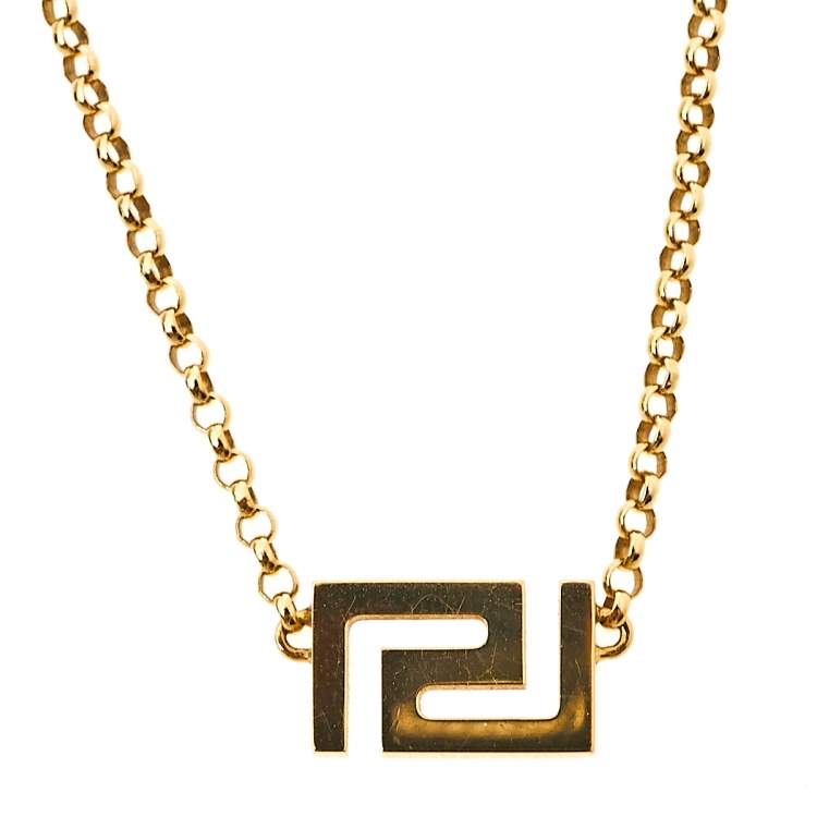 Pre Owned Versace Greek Key Motif 18K Yellow Gold Necklace
