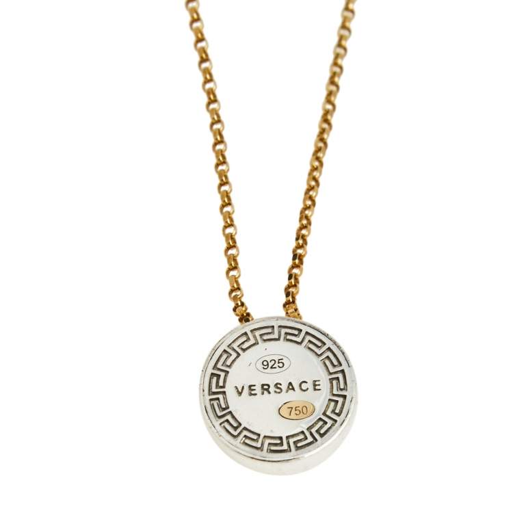Pre Owned Versace 18K Yellow Gold and 925 Silver Medusa Pendant Necklace
