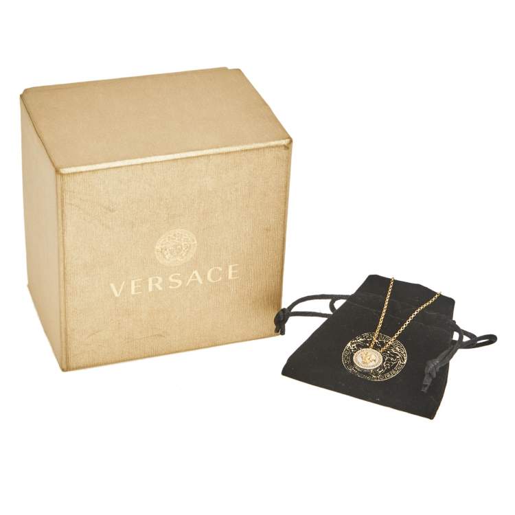 Pre Owned Versace 18K Yellow Gold and 925 Silver Medusa Pendant Necklace