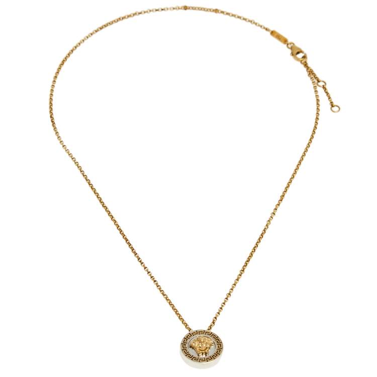 Pre Owned Versace 18K Yellow Gold and 925 Silver Medusa Pendant Necklace