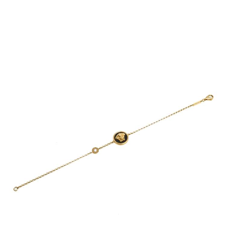 Pre Owned Versace Medusa Diamond 18k Yellow Gold Soft Charm Bracelet 