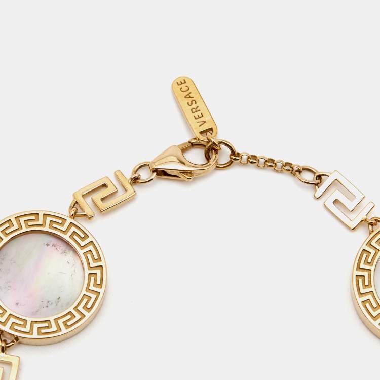 Pre Owned Versace Greca Mother of Peal 18k Yellow Gold Bracelet