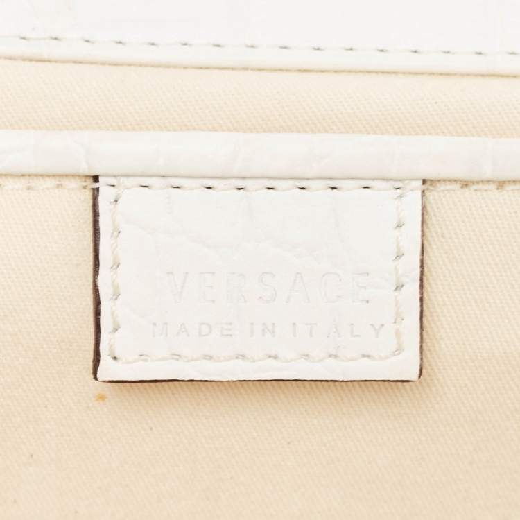 Pre Owned Versace Blue/white Denim and Croc Embossed Leather Madonna Satchel