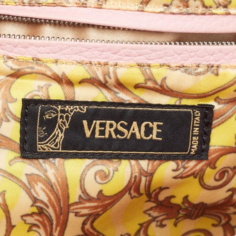 Pre Owned Versace Pink Leather Zip Embellished Repeat Hobo