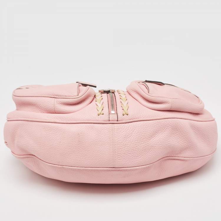 Pre Owned Versace Pink Leather Zip Embellished Repeat Hobo