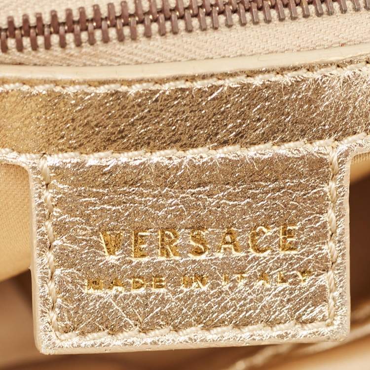 Pre Owned Versace Gold Perforated Leather Tassel Shoulder Bag