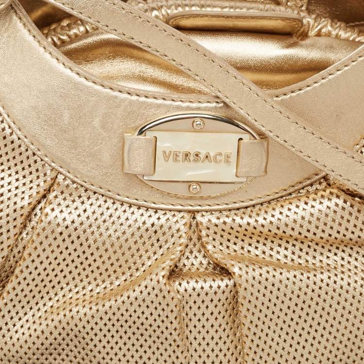 Pre Owned Versace Gold Perforated Leather Tassel Shoulder Bag