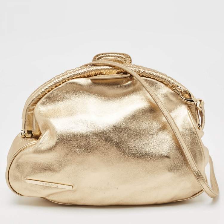 Pre Owned Versace Gold Perforated Leather Tassel Shoulder Bag