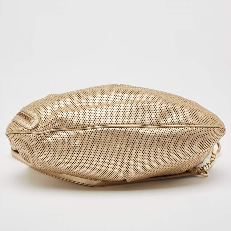 Pre Owned Versace Gold Perforated Leather Tassel Shoulder Bag
