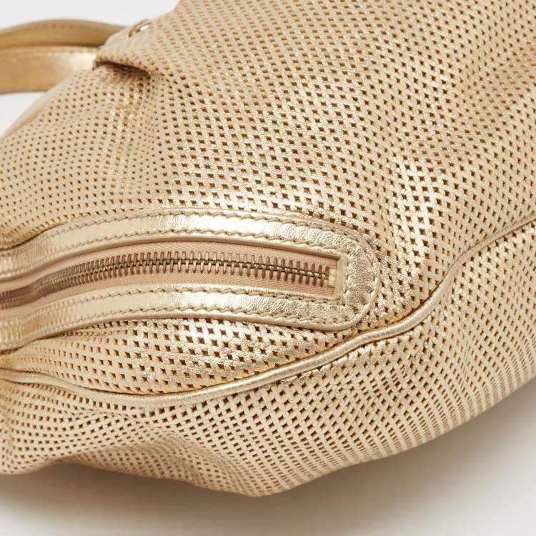 Pre Owned Versace Gold Perforated Leather Tassel Shoulder Bag
