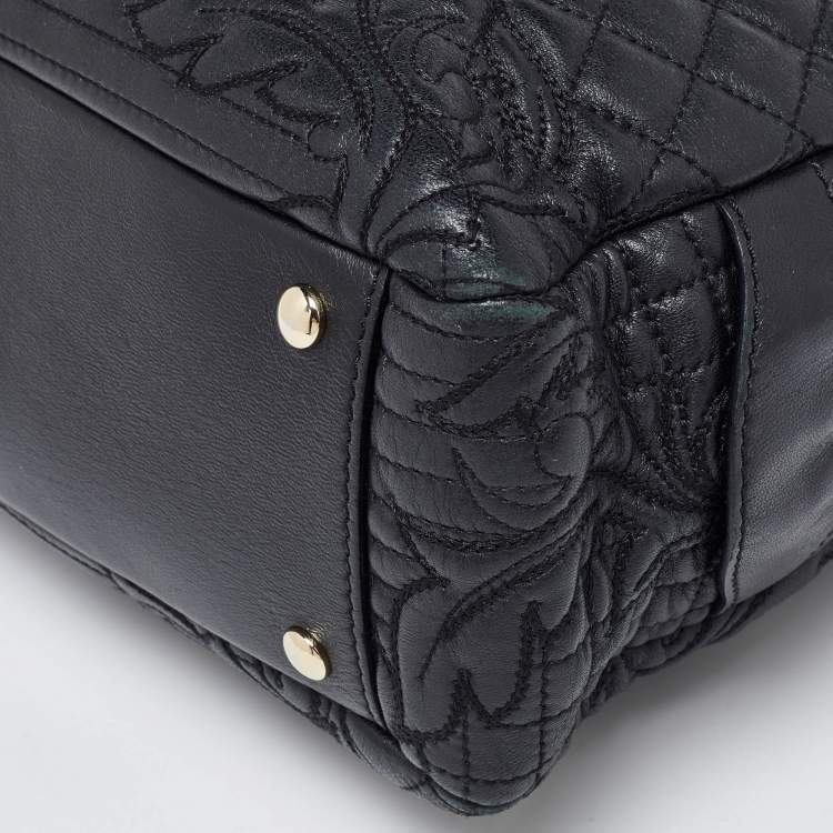 Pre Owned Versace Black Baroque Embossed Leather Demetra Vanitas Satchel