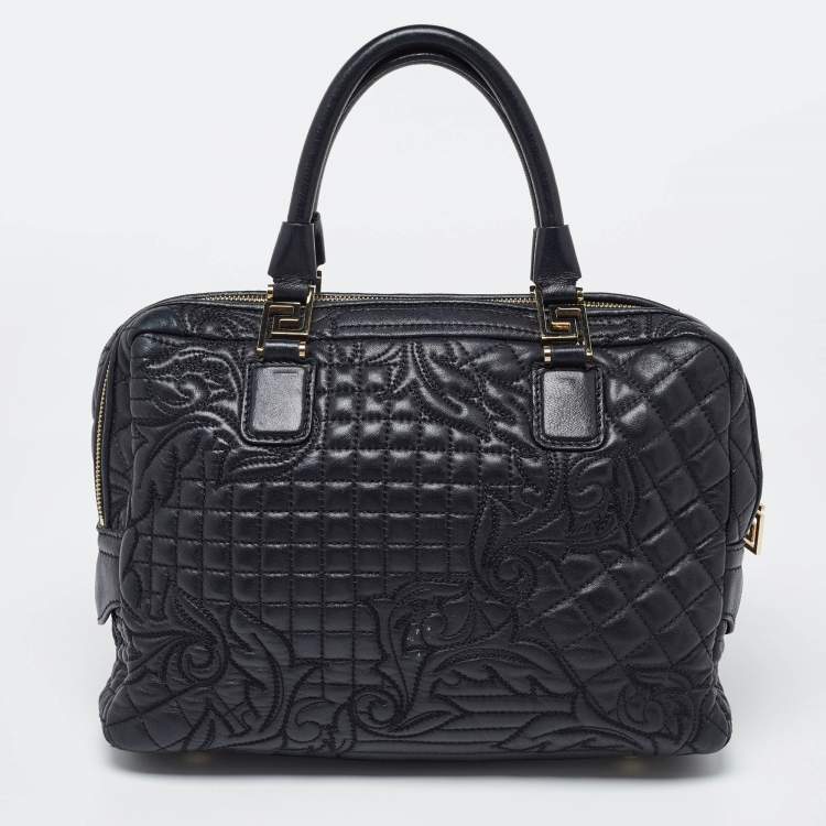 Pre Owned Versace Black Baroque Embossed Leather Demetra Vanitas Satchel