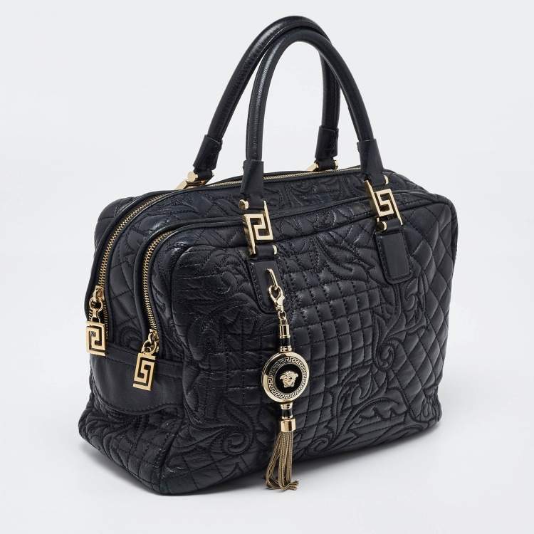 Pre Owned Versace Black Baroque Embossed Leather Demetra Vanitas Satchel