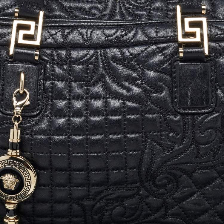 Pre Owned Versace Black Baroque Embossed Leather Demetra Vanitas Satchel