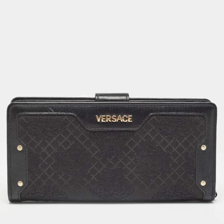 Pre Owned Versace Black Canvas and Leather Medusa Continental Flap Wallet