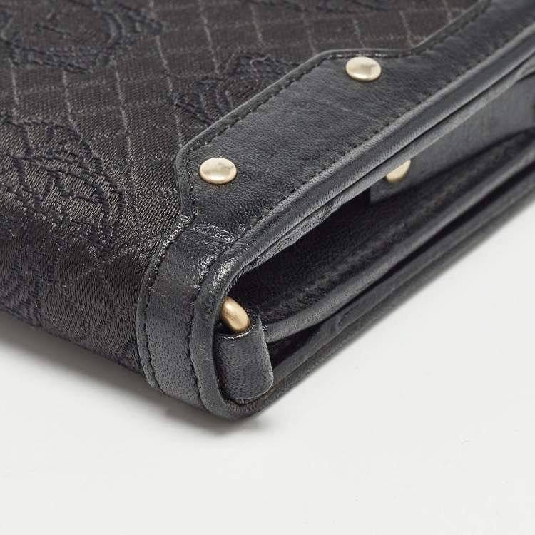 Pre Owned Versace Black Canvas and Leather Medusa Continental Flap Wallet