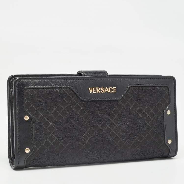 Pre Owned Versace Black Canvas and Leather Medusa Continental Flap Wallet