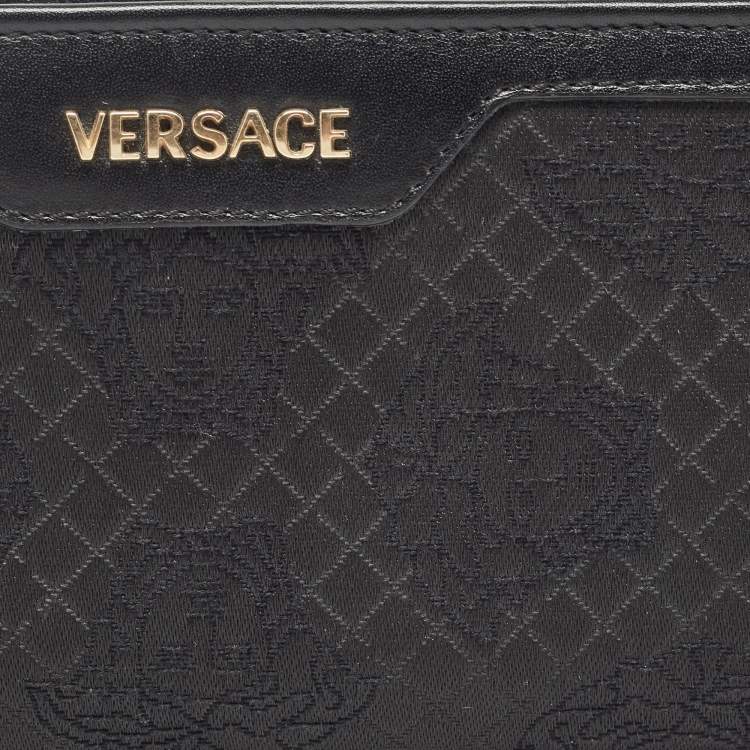 Pre Owned Versace Black Canvas and Leather Medusa Continental Flap Wallet