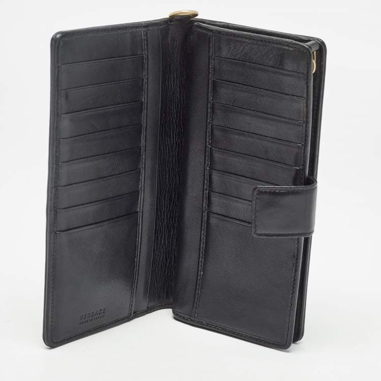 Pre Owned Versace Black Canvas and Leather Medusa Continental Flap Wallet