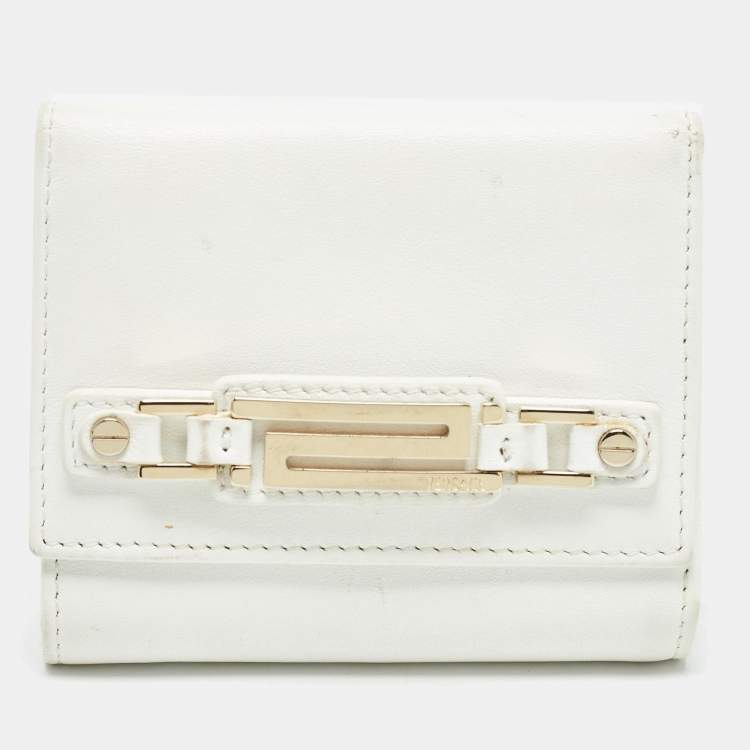 Pre Owned Versace White Leather Trifold Compact Wallet