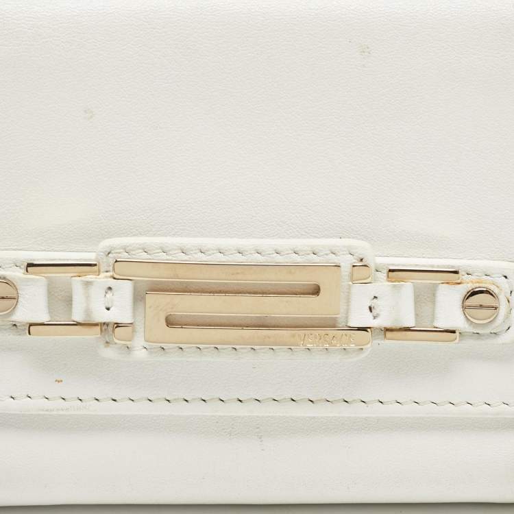 Pre Owned Versace White Leather Trifold Compact Wallet