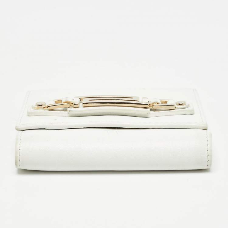 Pre Owned Versace White Leather Trifold Compact Wallet