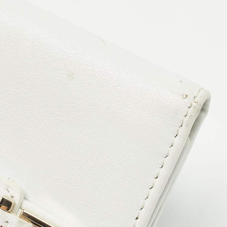 Pre Owned Versace White Leather Trifold Compact Wallet