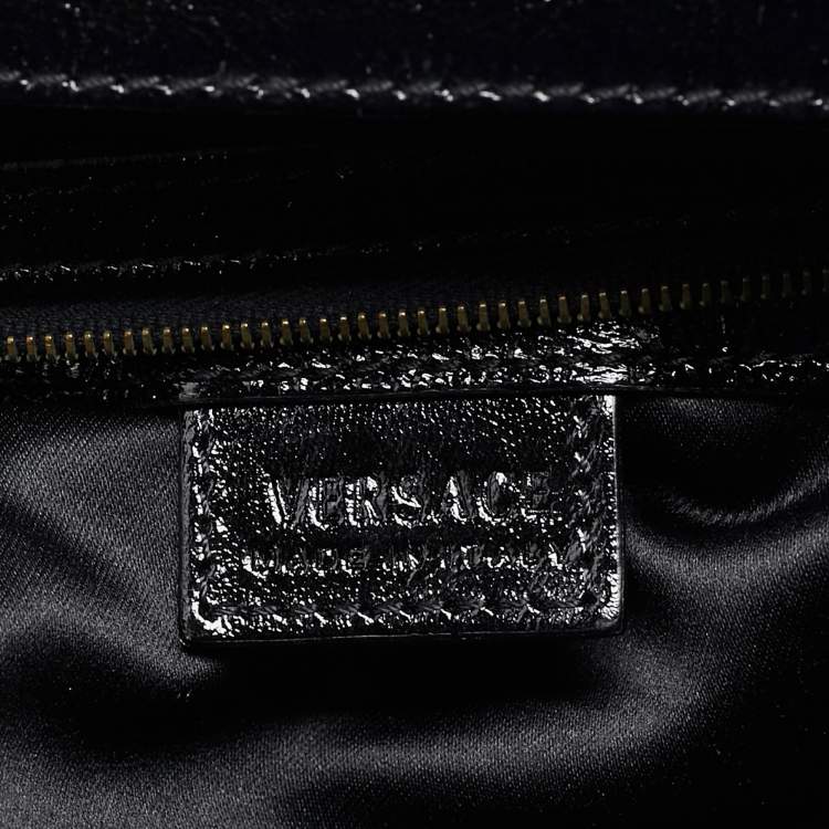 Pre Owned Versace Black/Gold Patent Leather Medussa Flap Hobo 