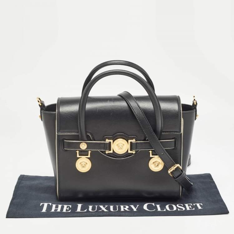 Pre Owned Versace Black Leather Medium Medusa Medallion Tote