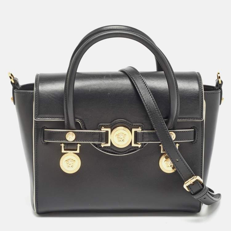 Pre Owned Versace Black Leather Medium Medusa Medallion Tote