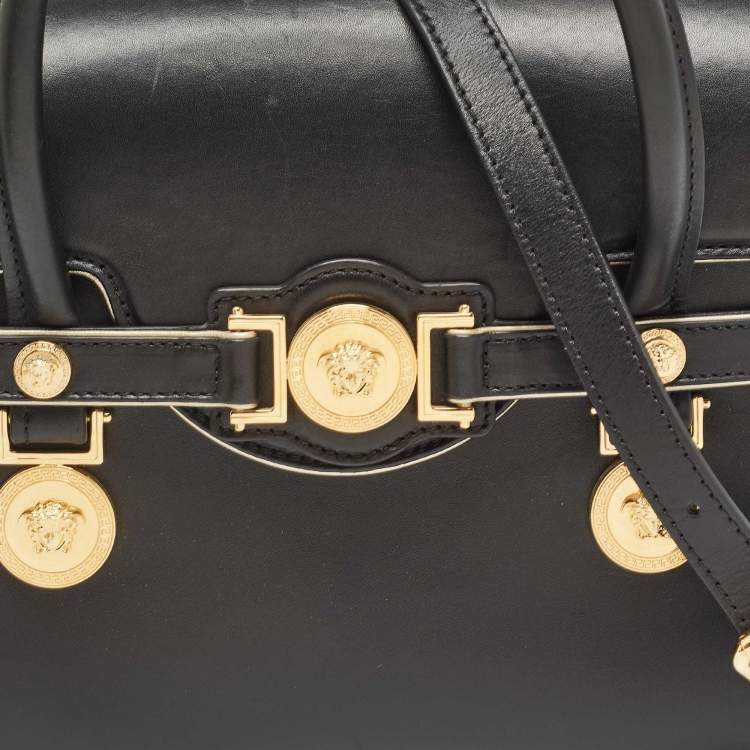 Pre Owned Versace Black Leather Medium Medusa Medallion Tote