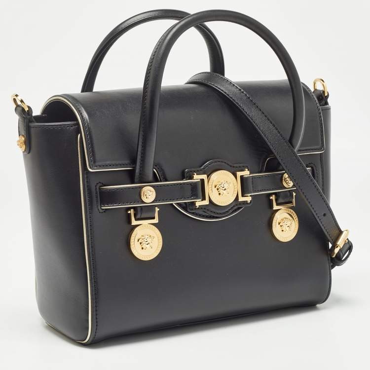 Pre Owned Versace Black Leather Medium Medusa Medallion Tote
