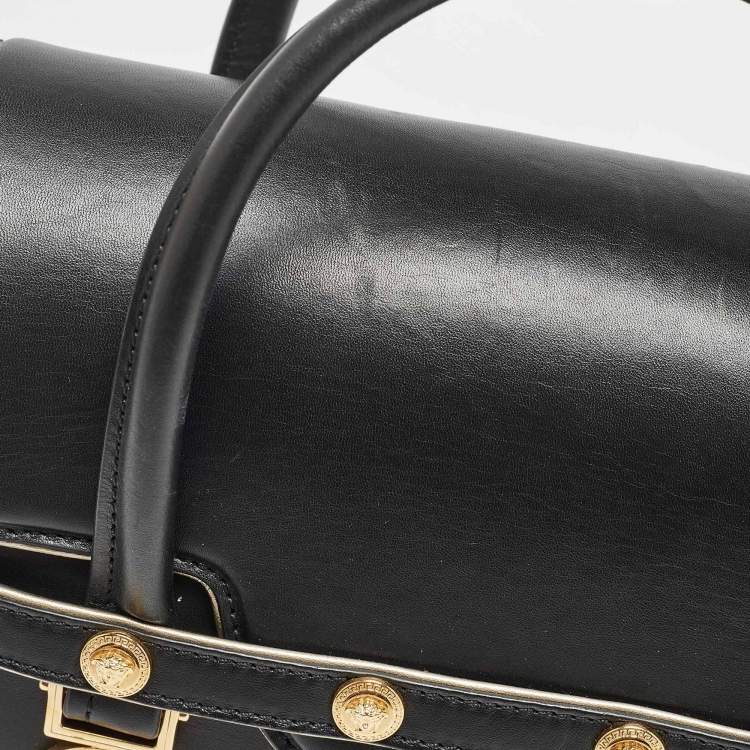 Pre Owned Versace Black Leather Medium Medusa Medallion Tote
