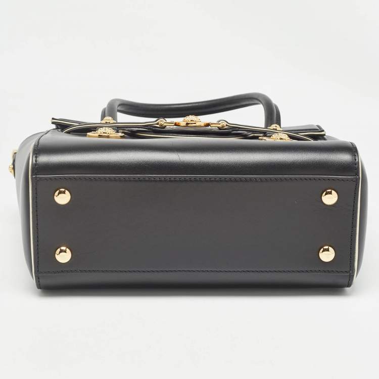 Pre Owned Versace Black Leather Medium Medusa Medallion Tote