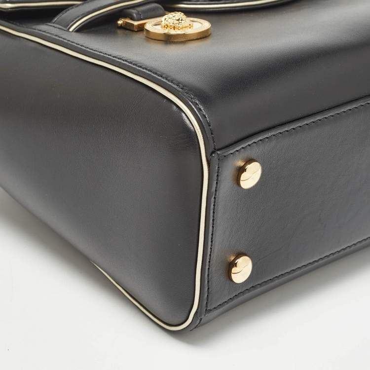 Pre Owned Versace Black Leather Medium Medusa Medallion Tote