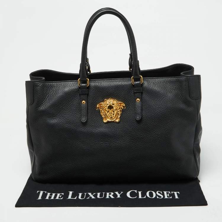 مملوكة مسبقًا Versace Black Leather La Medusa Shopper Tote