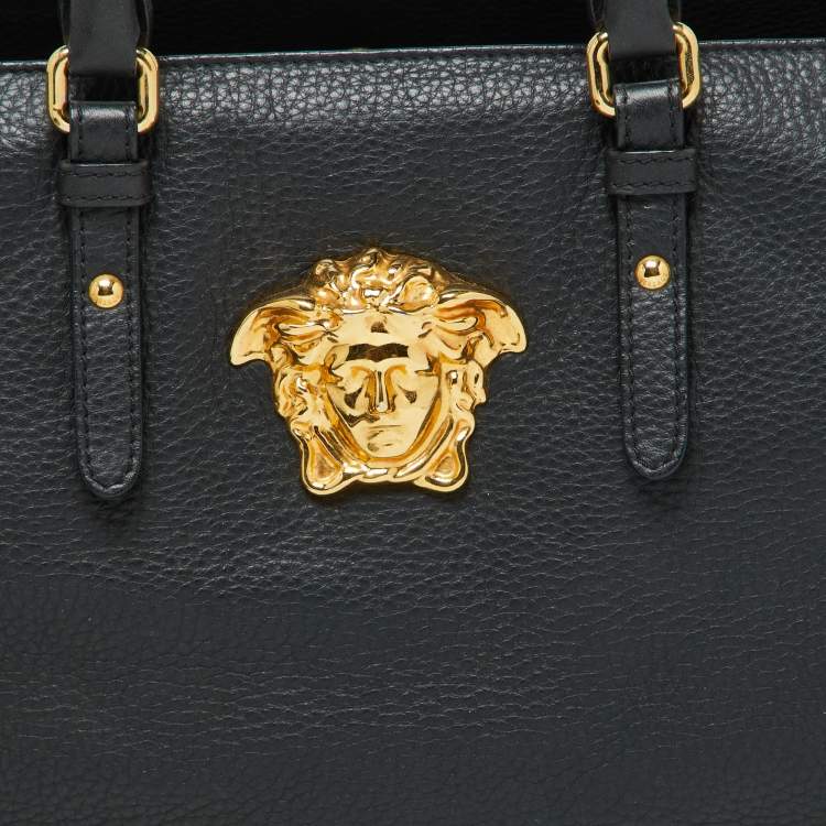 مملوكة مسبقًا Versace Black Leather La Medusa Shopper Tote